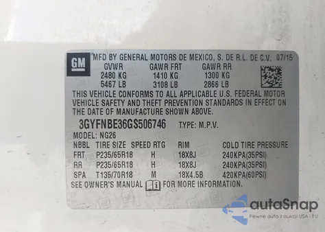 2016 Cadillac Srx Luxury Collection from USA, damaged, VIN 3GYFNBE36GS506746